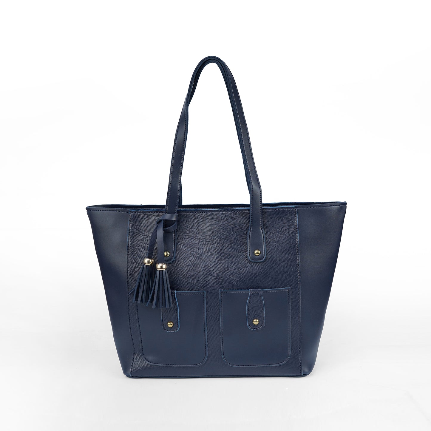 Front view of the Alizeh blue structured tote bag, a professional and elegant handbag for women in Pakistan