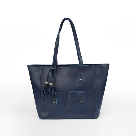 Front view of the Alizeh blue structured tote bag, a professional and elegant handbag for women in Pakistan