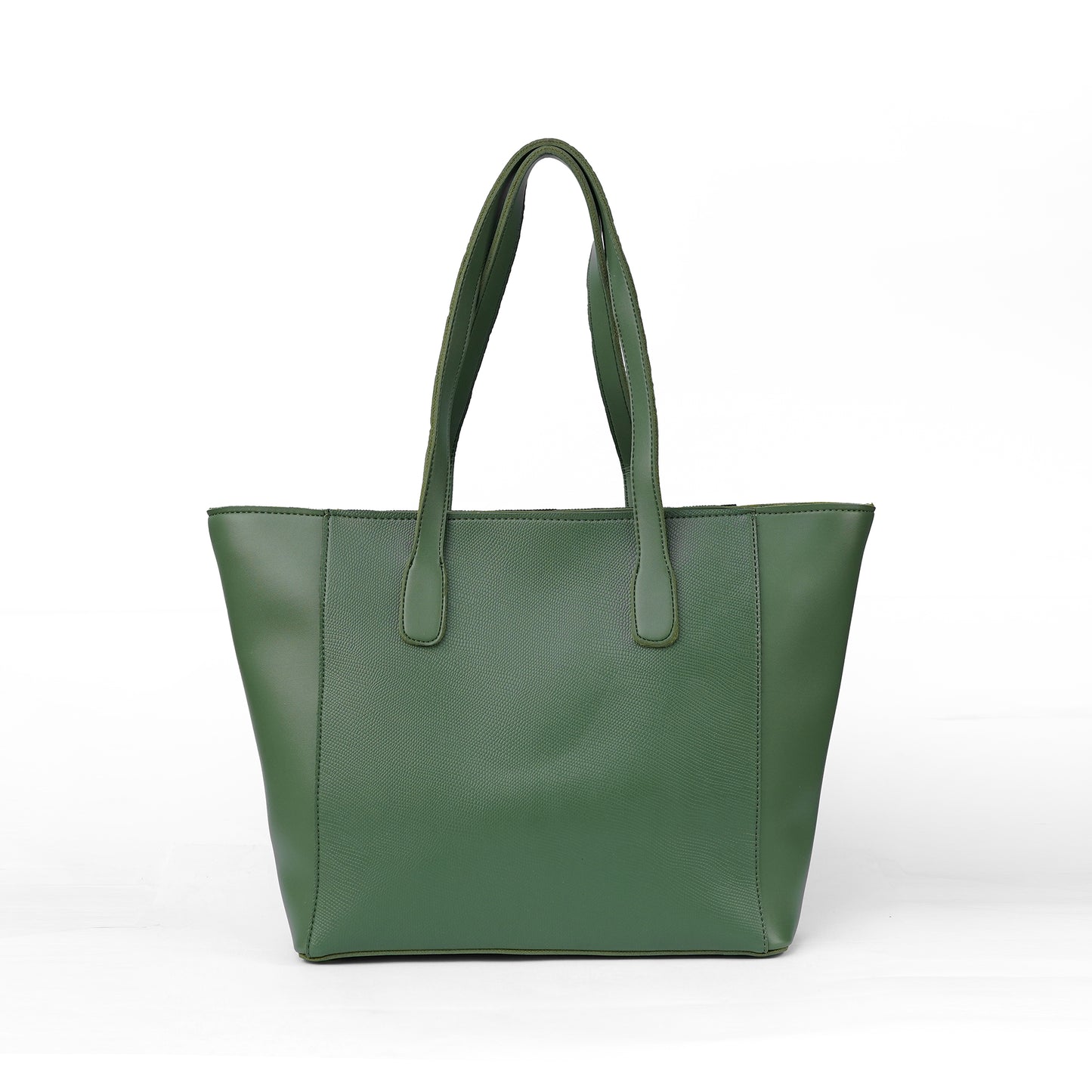 Back view of the Alizeh green tote bag, showing the plain, elegant rear.
