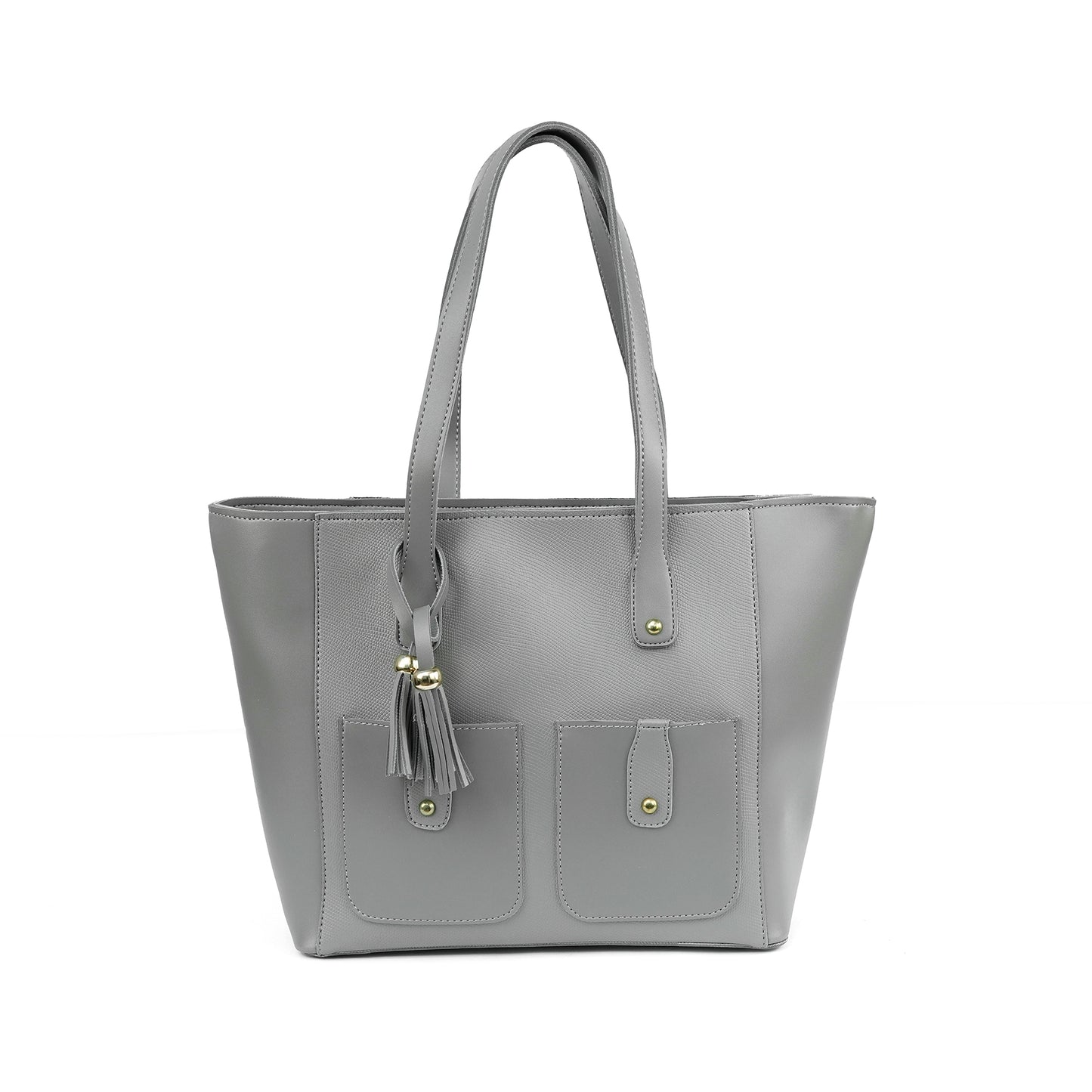 Front view of the Alizeh grey structured tote bag, a modern and minimalist handbag for women in Pakistan