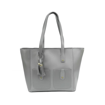 Front view of the Alizeh grey structured tote bag, a modern and minimalist handbag for women in Pakistan
