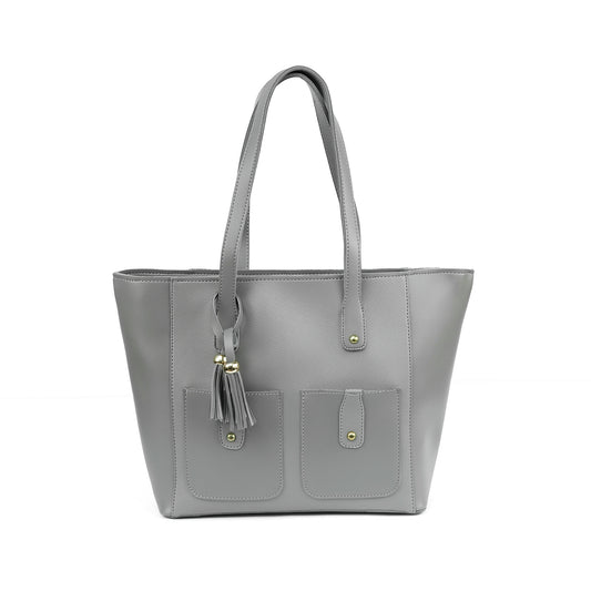 Front view of the Alizeh grey structured tote bag, a modern and minimalist handbag for women in Pakistan