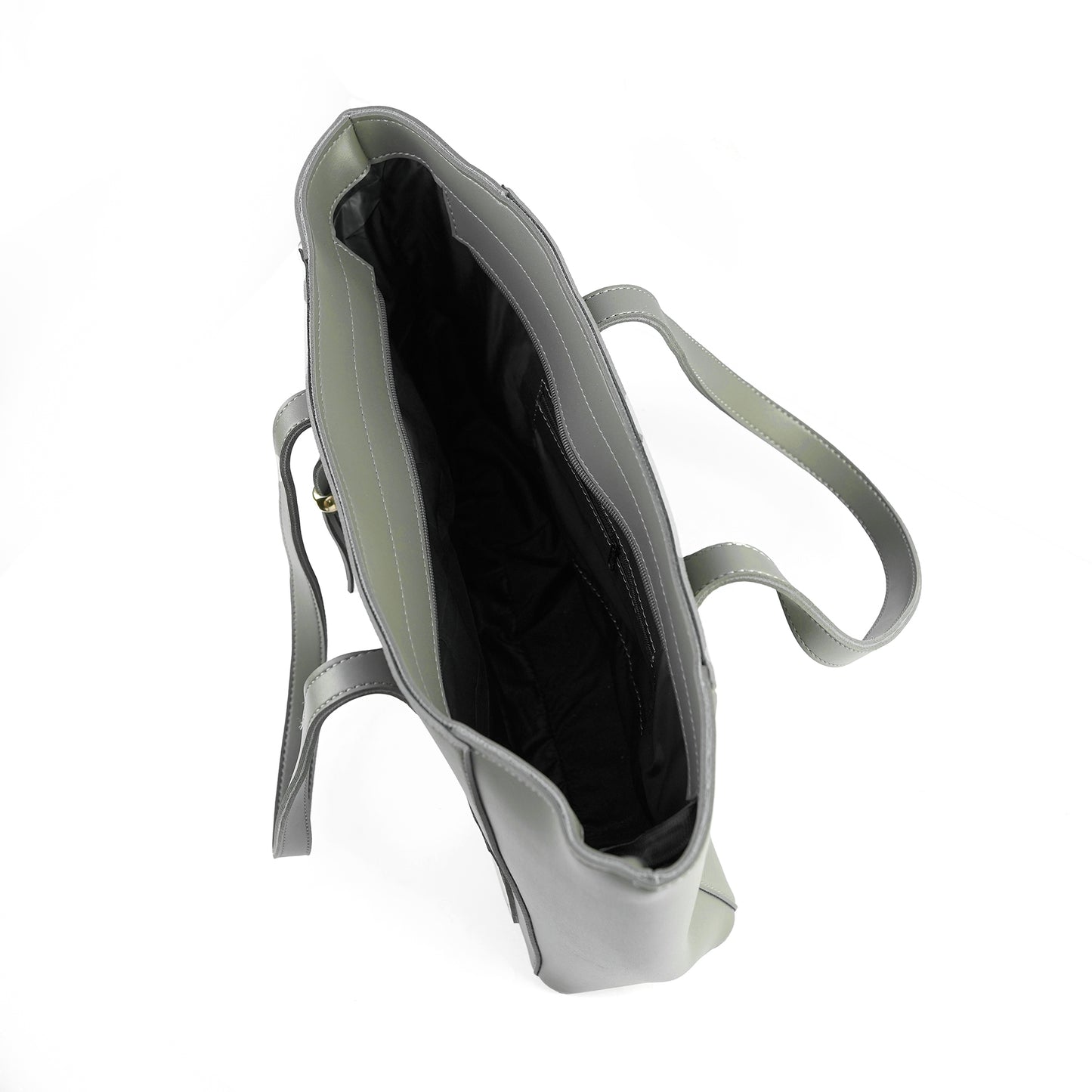 Interior view of the Alizeh grey tote bag, showcasing its spacious main compartment and internal pockets
