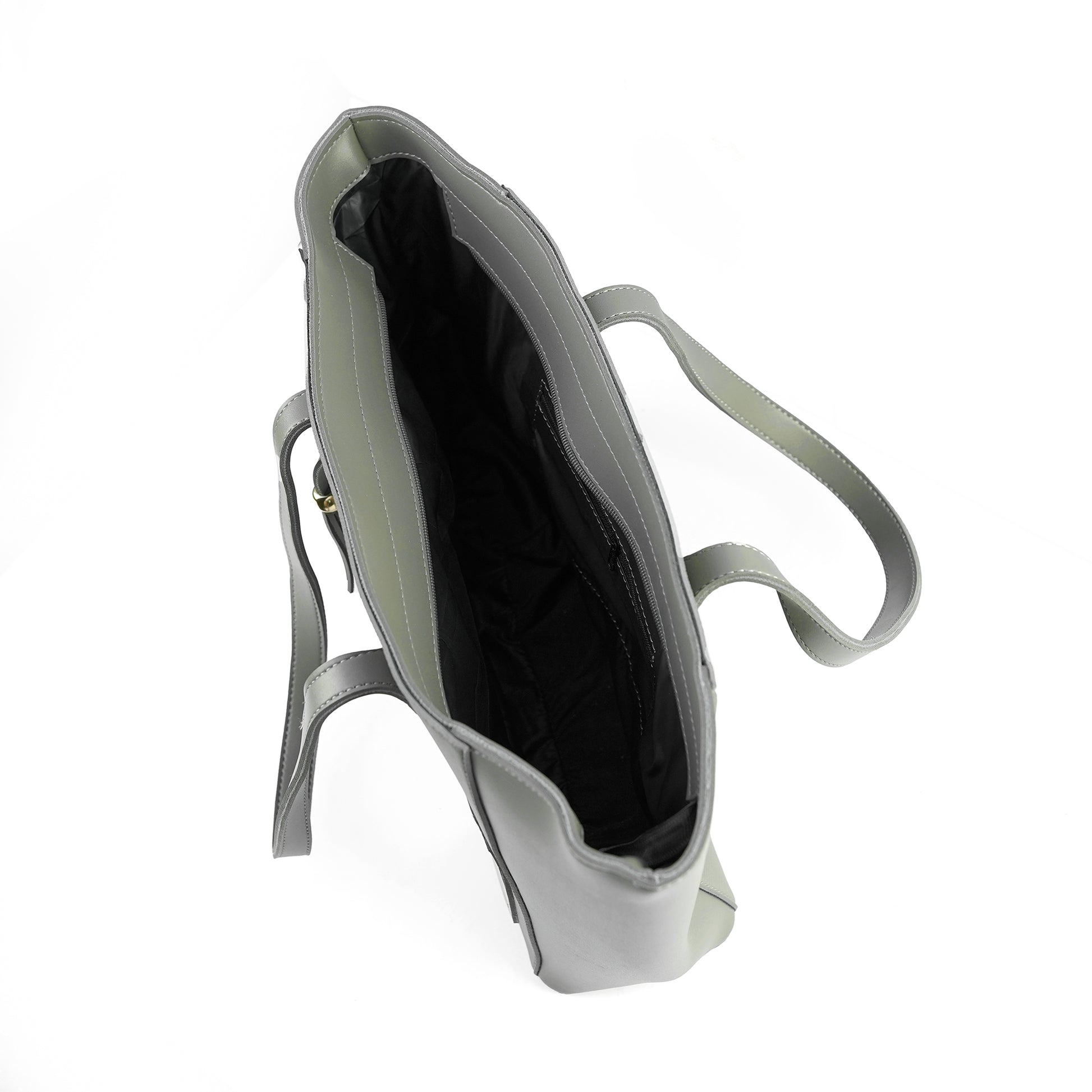 Interior view of the Alizeh grey tote bag, showcasing its spacious main compartment and internal pockets