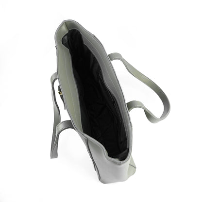 Interior view of the Alizeh grey tote bag, showcasing its spacious main compartment and internal pockets