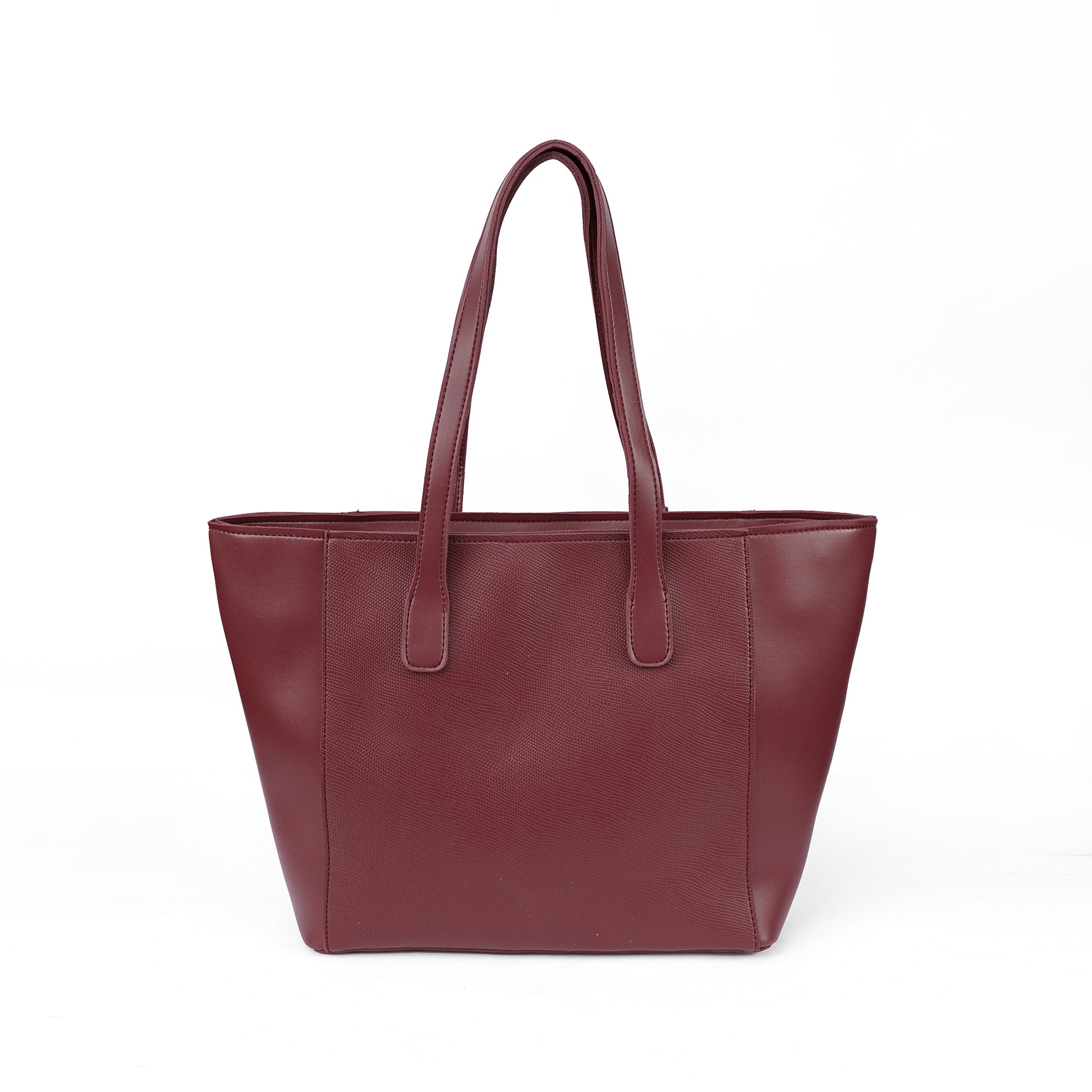 Back view of the Alizeh maroon tote bag, showing its clean lines and rich color