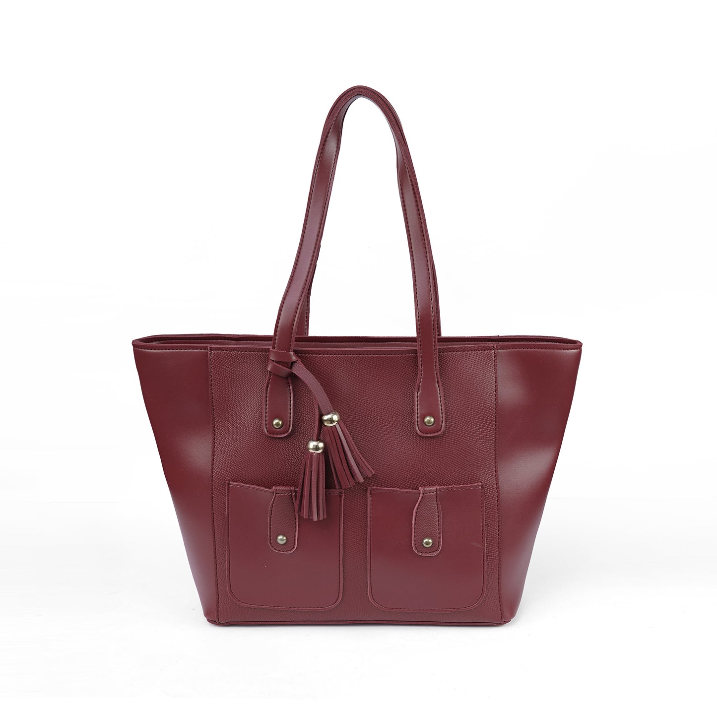 Front view of the Alizeh maroon structured tote bag, a confident and chic handbag for women in Pakistan