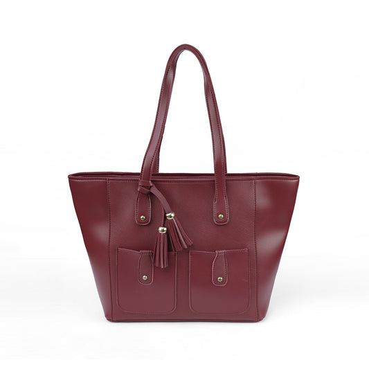 Front view of the Alizeh maroon structured tote bag, a confident and chic handbag for women in Pakistan