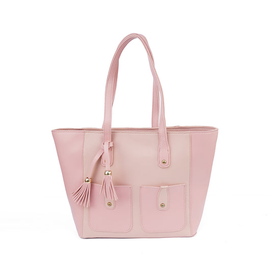 Front view of the Alizeh pink structured tote bag, a charming and feminine handbag for women in Pakistan