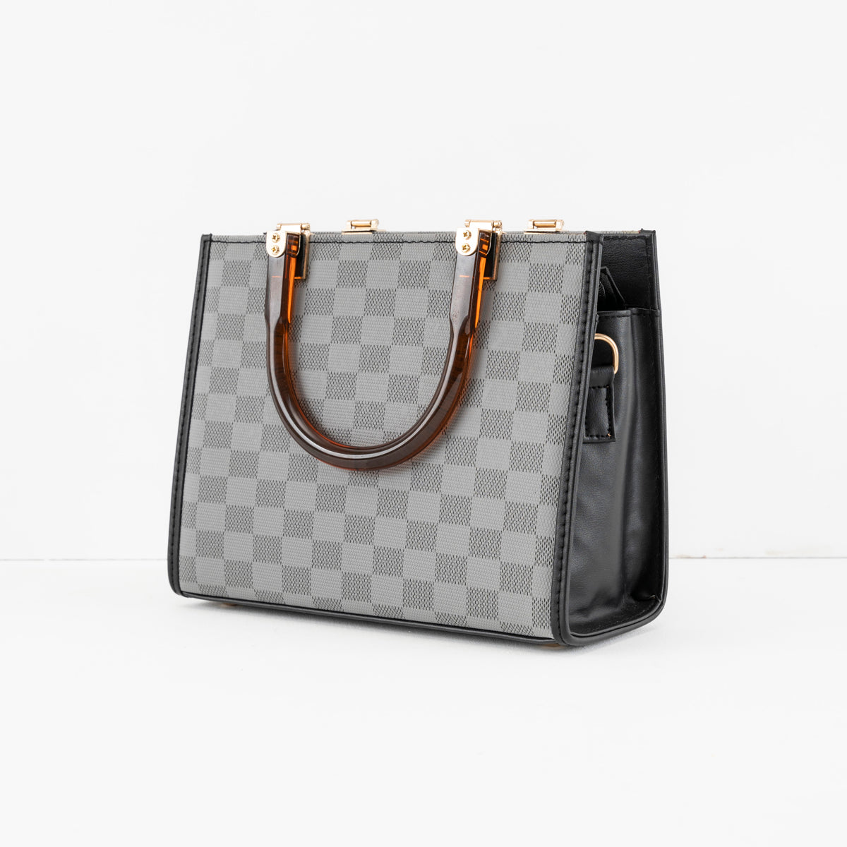 Luxury Checkered Tote Bag with Sleek Handles - Elegant and Functional - Bags online