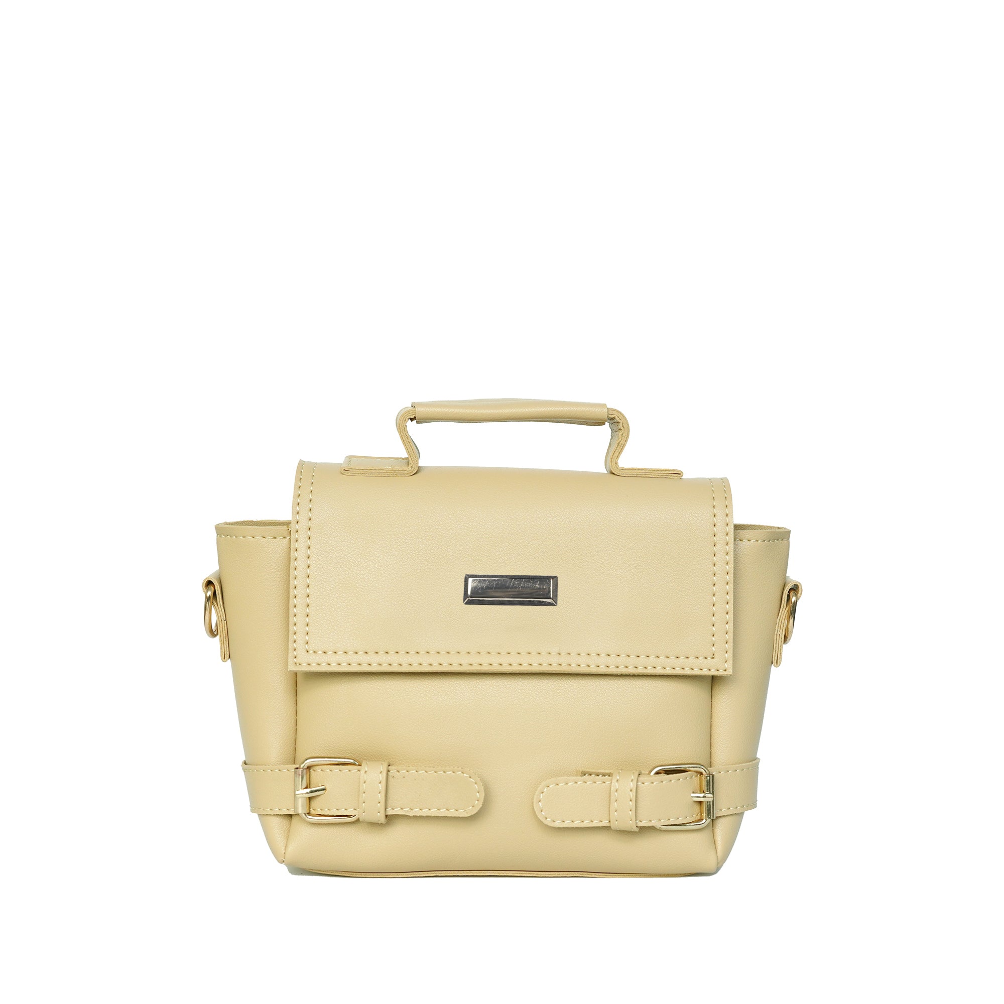 Beige handbag with a strap on a white background