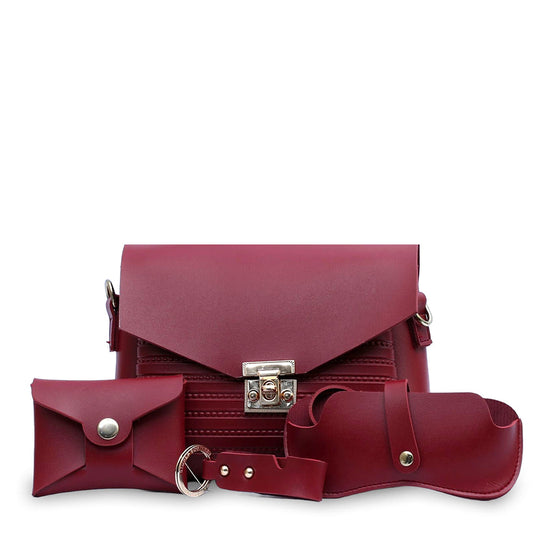 Hand bag 4 pcs set Maroon - Bags online