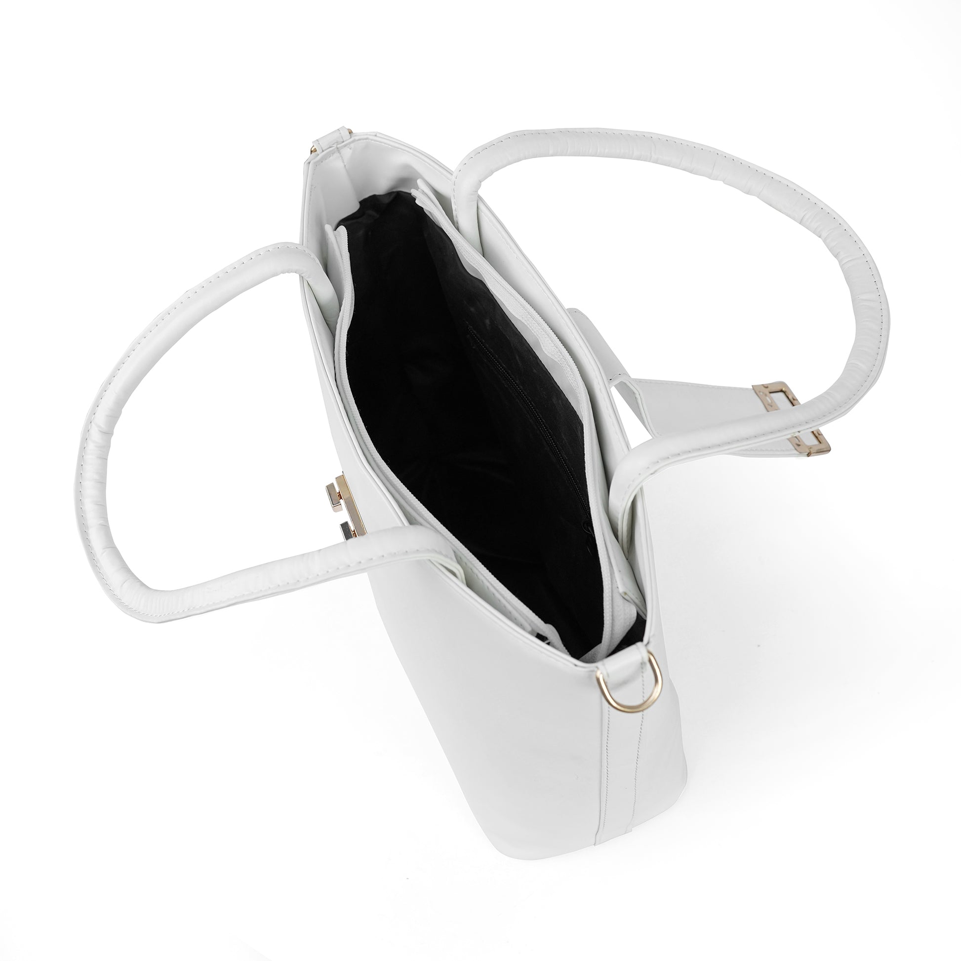 Interior of the Serena crisp white tote bag, showcasing its organized compartments