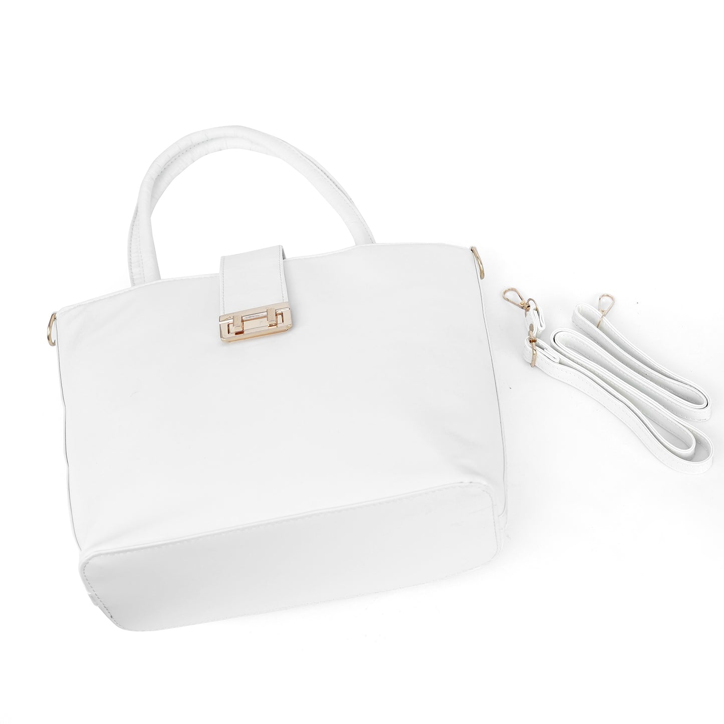 Side view of the Serena crisp white tote bag showing its structured and elegant design