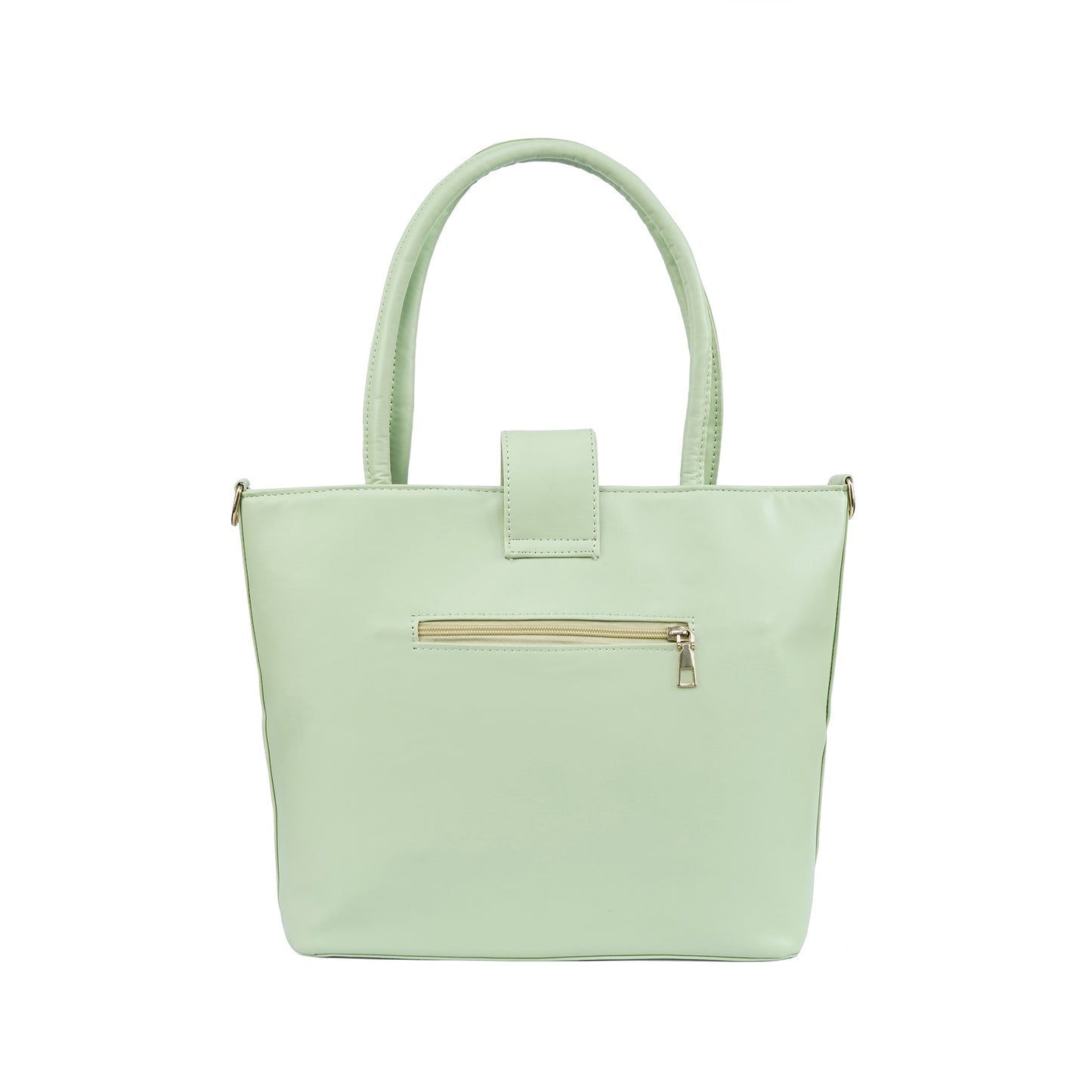 Back view of the Serena emerald green handbag with its convenient zipper pocket