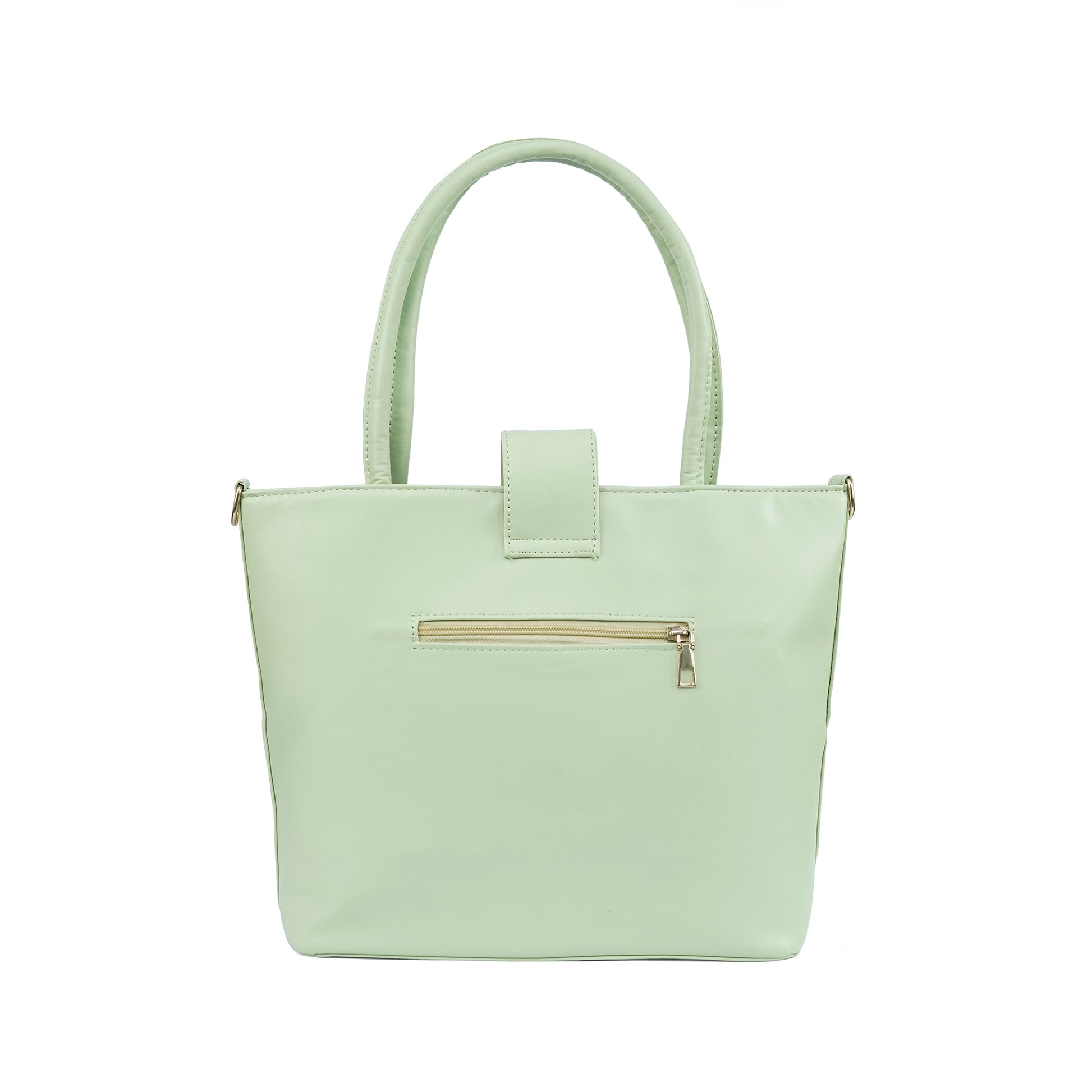Back view of the Serena emerald green handbag with its convenient zipper pocket