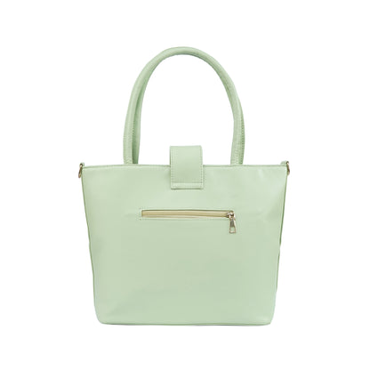 Back view of the Serena emerald green handbag with its convenient zipper pocket