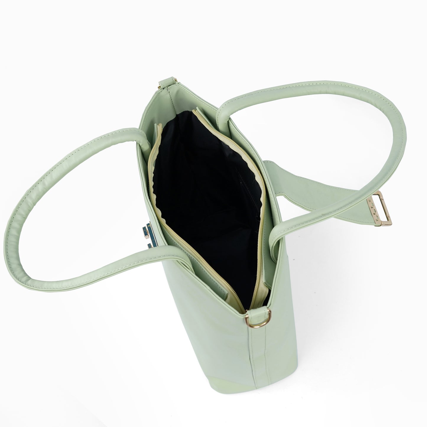 Interior of the Serena emerald green tote bag, displaying its spacious main section