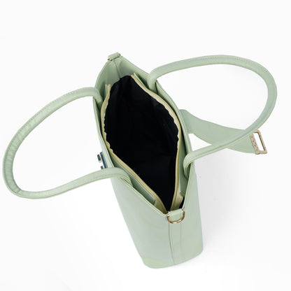 Interior of the Serena emerald green tote bag, displaying its spacious main section