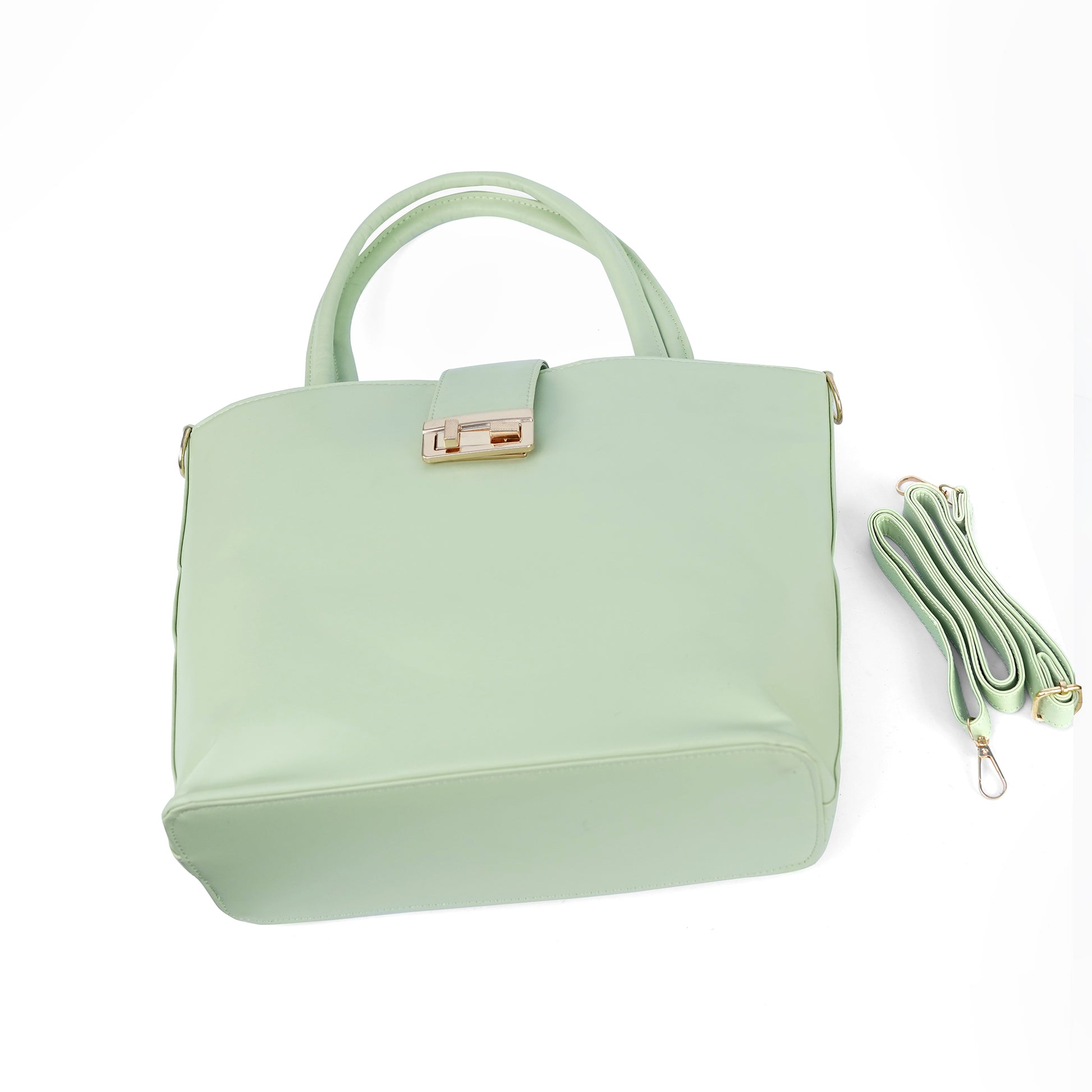 Side angle view of the Serena emerald green tote showing its structured design