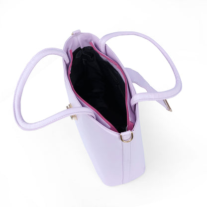Interior view of the Serena lavender tote bag, displaying its spacious main compartment and pocket
