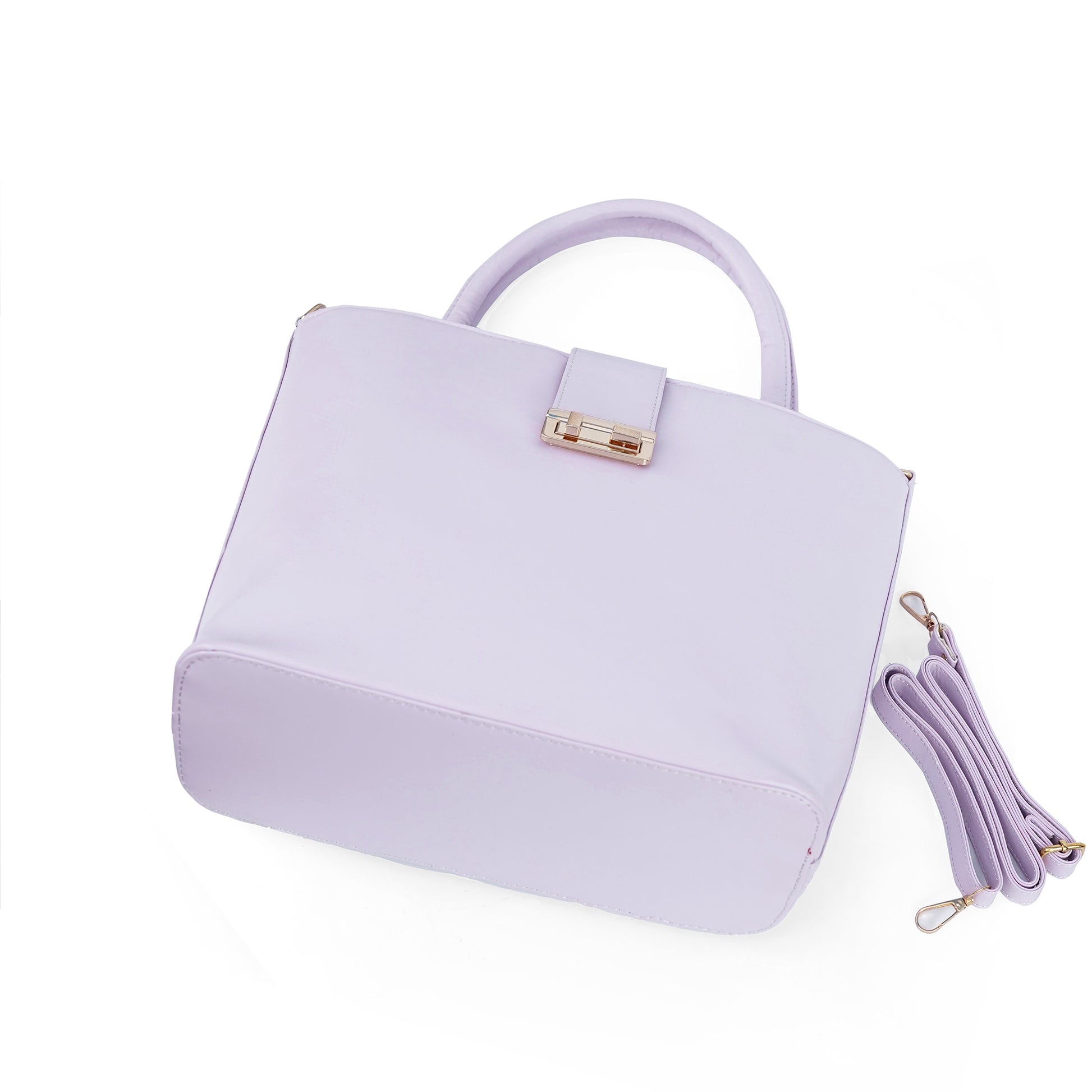Side angle of the Serena lavender tote bag showing the structured shape and top handle