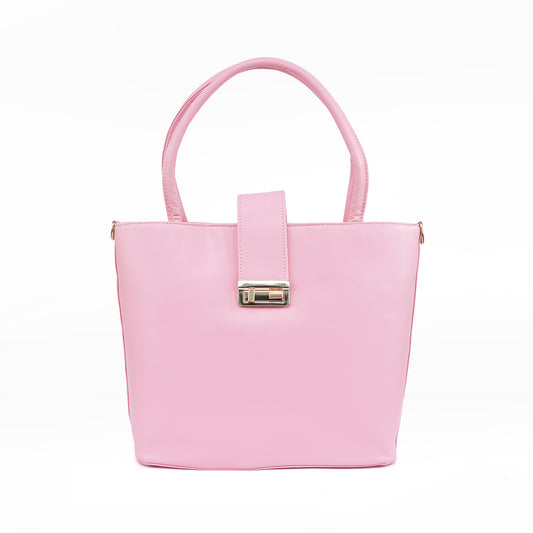Front view of the Serena pastel pink tote bag, a chic vegan leather handbag for women in Pakistan