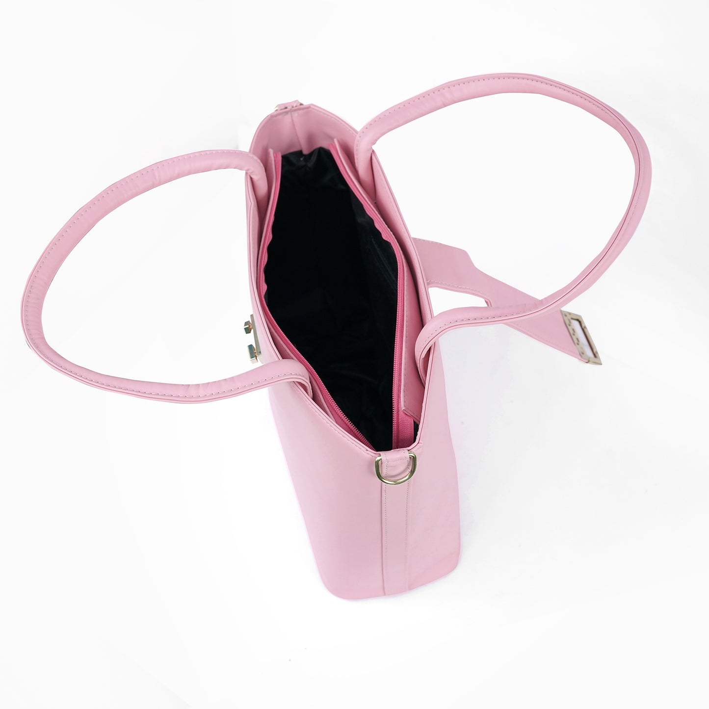 Interior of the Serena pastel pink handbag, displaying the organizational pockets