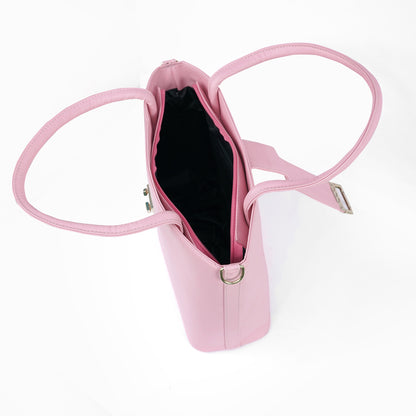 Interior of the Serena pastel pink handbag, displaying the organizational pockets