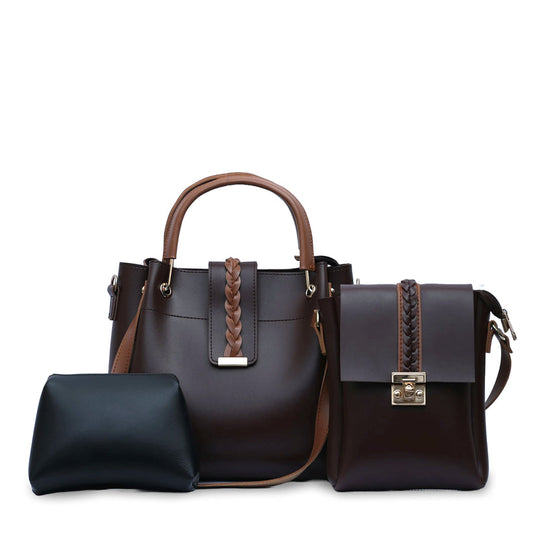 Hand bag 1 three pcs set Chocolate Brown - Bags online