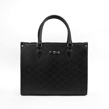 1.	Black diamond pattern ladies handbag with golden hardware front view