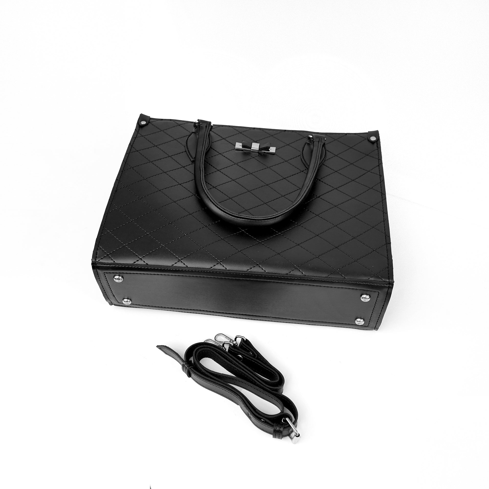 3.	Luxury diamond pattern black handbag – close-up