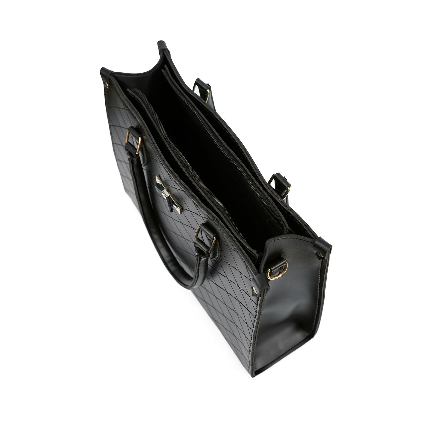 4.	Elegant black women’s handbag – top handle view